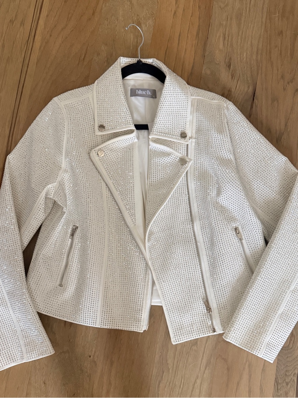 NWT blue b. White Embellished Moto Jacket